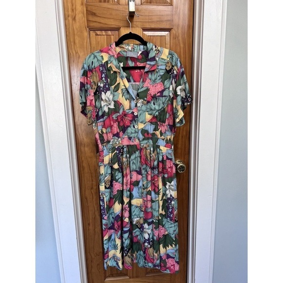 Vtg 90s Carol Anderson Dress Hawaiian Retro Floral MP costal beach cruise - Picture 1 of 15